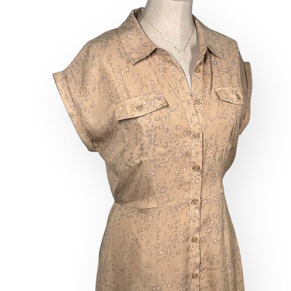 LUCKY BRAND Short Sleeve Midi Shirt Dress Button Front Leopard Coastal Brunch - Picture 7 of 13